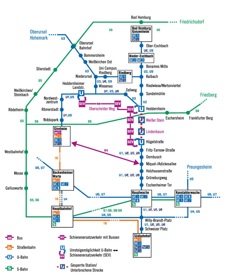 Bauvorhabenplan der U-Bahnlinien in der Eschersheimer Phase