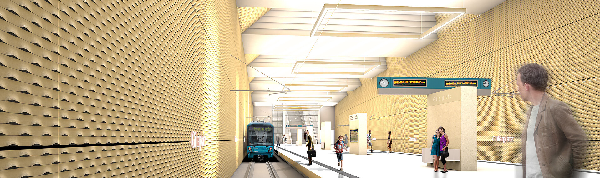 Verlängerung der U5 ins Europaviertel: Das Bild zeigt eine Visualisierung der zukünftigen U-Bahn-Station Güterplatz.