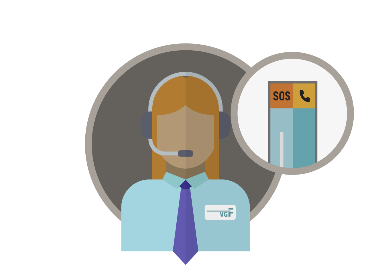 Das Bild zeigt die Grafik einer weiblichen Ansprechperson mit Headset